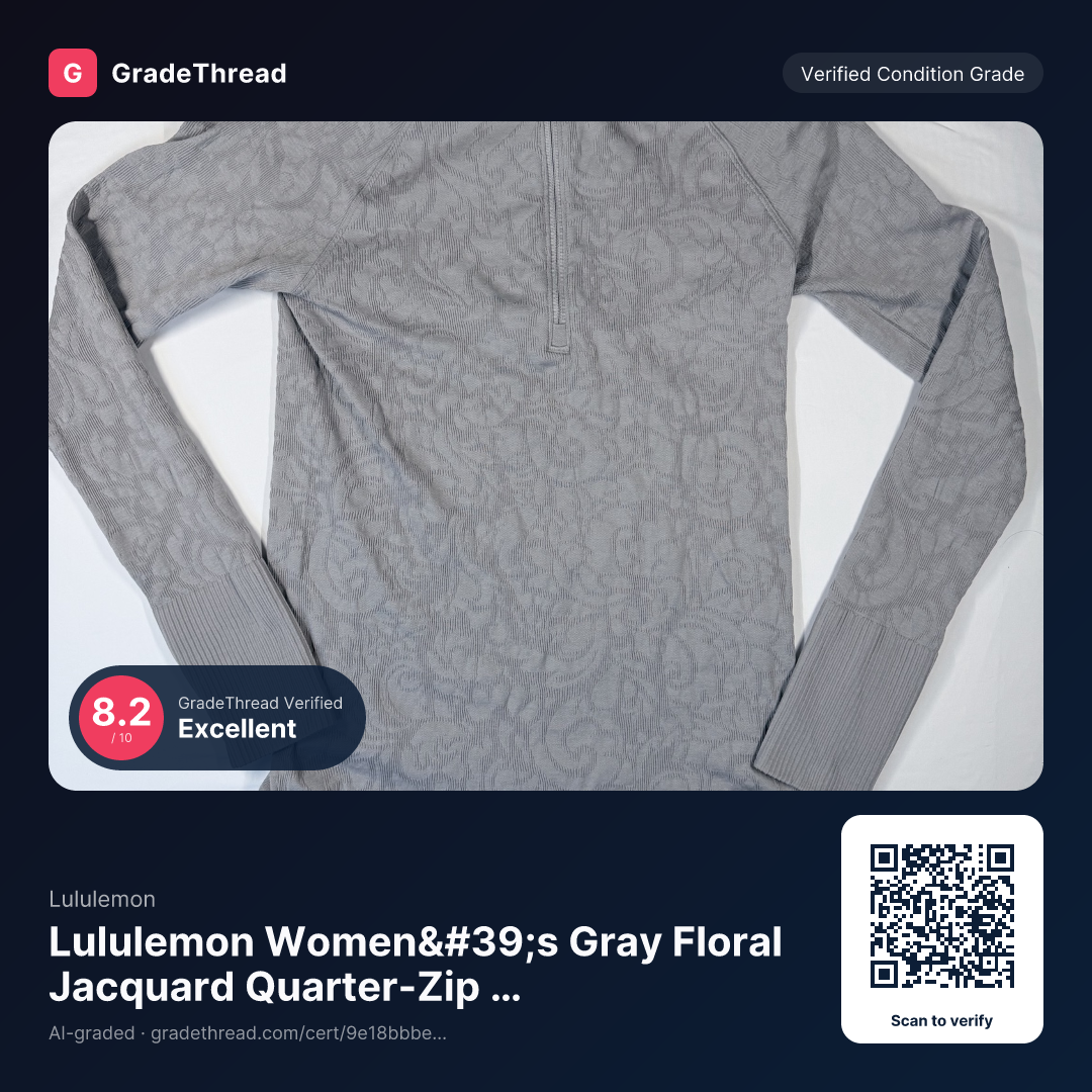 Graded photo — Lululemon Women's Gray Floral Jacquard Quarter-Zip Long Sleeve Pullover, condition grade 8.2