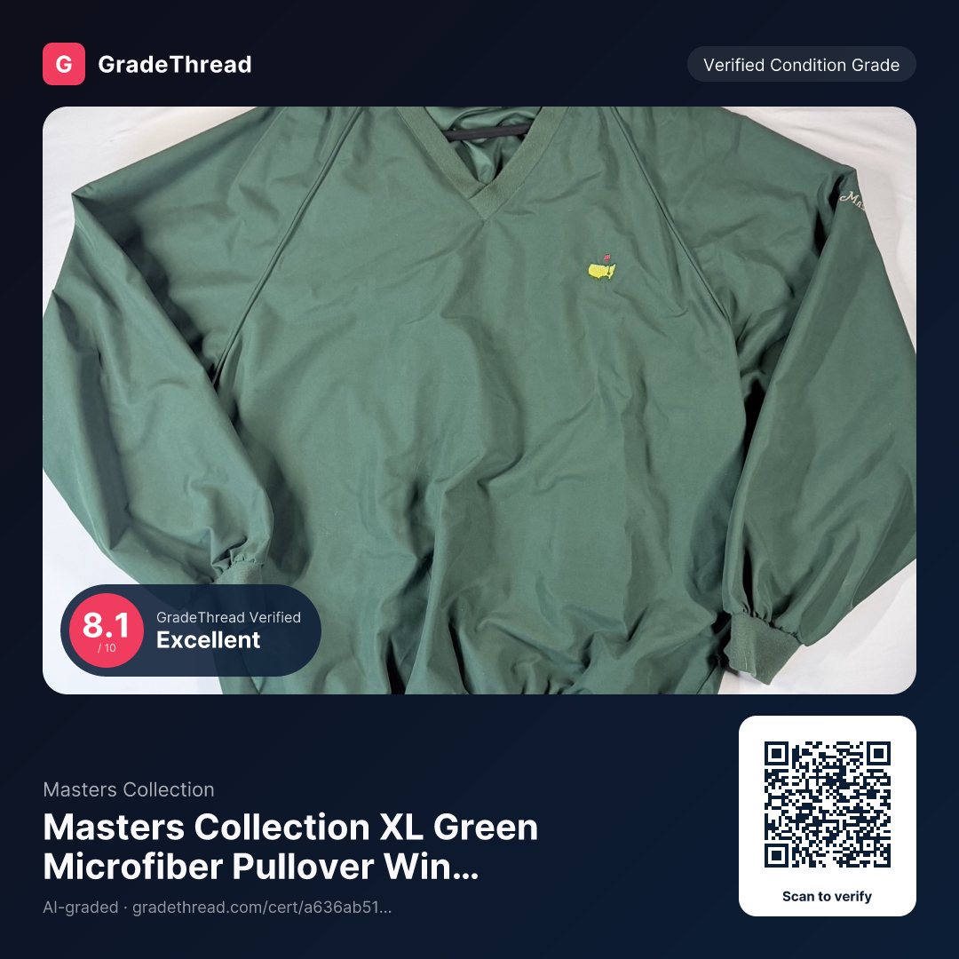 Graded photo — Masters Collection XL Green Microfiber Pullover Wind Shirt Golf Embroidered Logo, condition grade 8.1